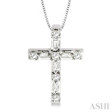 1/4 Ctw Diamond Cross Pendant in 14K White Gold with chain