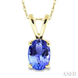 6x4 MM Oval Cut Tanzanite Pendant in 14K Yellow Gold with Chain