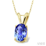 6x4 MM Oval Cut Tanzanite Pendant in 14K Yellow Gold with Chain