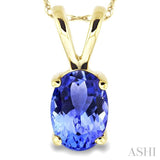 6x4 MM Oval Cut Tanzanite Pendant in 14K Yellow Gold with Chain