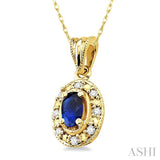 5x3 MM Oval Shape Sapphire and 1/20 Ctw Single Cut Diamond Pendant in 10K Yellow Gold with Chain