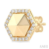 1/4 Ctw Petite Hexagon Single Cut Diamond Halo Fashion Stud Earrings in 14K Yellow Gold