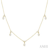 5/8 ctw Dangle Oval and Round Cut Diamond Station Necklace in 14K Yellow Gold