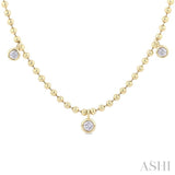 3/4 ctw Bezel Set Round Cut Diamond Ball Bead Chain Station Necklace in 14K Yellow Gold