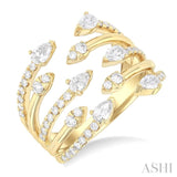 1.00 ctw Five-Way Split Pear and Round Cut Diamond Fashion Open Ring in 14K Yellow Gold