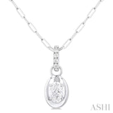 1/4 ctw Dome Oval and Round Cut Diamond Fashion Pendant With Paper Clip Chain in 14K White Gold