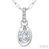 1/4 Ctw Dome Oval and Round Cut Diamond Fashion Pendant With Paperclip Chain in 14K White Gold