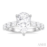 1 1/3 ctw Pear Shape Oval and Round Cut Diamond Semi Mount Engagement Ring in 14K  White Gold