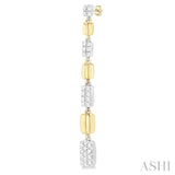 1/2 ctw Two-Toned Puffed Rectangular Link Round Cut Diamond Fashion Long Earring in 14K Yellow and White Gold