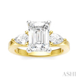 1/2 Ctw Tri-Mount Emerald Shape Center Pear and Round Cut Diamond Semi-Mount Engagement Ring in 14K Yellow and White Gold