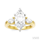 1/2 Ctw Tri-Mount Marquise Shape Center Pear and Round Cut Diamond Semi-Mount Engagement Ring in 14K Yellow and White Gold