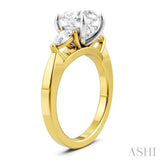 1/2 Ctw Tri-Mount Circular Shape Center Pear and Round Cut Diamond Semi-Mount Engagement Ring in 14K Yellow and White Gold