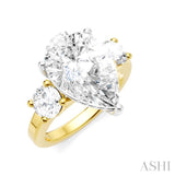 1 1/10 Ctw Tri-Mount Pear Shape Round Cut Diamond Semi-Mount Engagement Ring in 14K yellow and White Gold