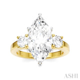 1/2 Ctw Tri-Mount Marquise Shape Center Round Cut Diamond Semi-Mount Engagement Ring in 14K Yellow and White Gold