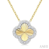 1/10 Ctw Fluted Clover Round Cut Diamond Pirouette Petite Pendant in 10K Yellow and White Gold with Chain