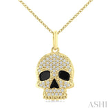 1/6 Ctw Petite Skull Round Cut Diamond Fashion Pendant With Chain in 10K Yellow Gold