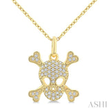 1/6 Ctw Petite Skull Round Cut Diamond Fashion Pendant With Chain in 10K Yellow Gold
