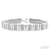 1/6 Ctw Wide Ribbed Plain Polished and Round Cut Diamond Pirouette Bold Bracelet in Sterling Silver