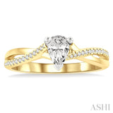 1/2 Ctw Split Crossover Shank Round & Pear Cut Diamond Engagement Ring with 1/3 Ctw Pear Cut Center Stone in 14K Yellow and White Gold
