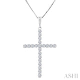 1/2 Ctw Cross Shared Prong Set Round Cut Diamond Pendant With Chain in 14K White Gold