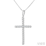 1/2 Ctw Cross Shared Prong Set Round Cut Diamond Pendant With Chain in 14K White Gold