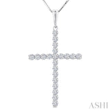 1/2 Ctw Cross Shared Prong Set Round Cut Diamond Pendant With Chain in 14K White Gold