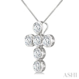 1 Ctw Round Cut Diamond 6-Stone Bezel Set Cross Pendant With Chain in 14K White Gold