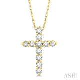 1/10 Ctw Round Cut Diamond Cross Pendant in 14K Yellow Gold with Chain
