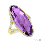 26X10 MM Evoque Gemstones Oval Shape Amethyst and 1/2 Ctw Round Cut Diamond Halo Semi-Precious Ring in 14K Yellow Gold