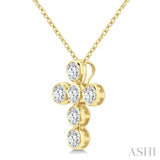3/4 Ctw Round Cut Diamond 6-Stone Bezel Set Cross Pendant With Chain in 14K Yellow Gold