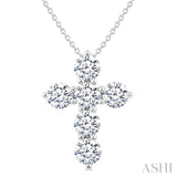 2 Ctw Round Cut Diamond Christian Cross 6-Stone Fashion Pendant With Chain in 14K White Gold