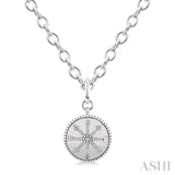 1/10 Ctw Compass medallion Single Cut Diamond Pendant With Chain in Sterling Silver