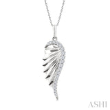 1/5 Ctw Fluted Texture Angel Wing Round Cut Diamond Pirouette Fashion Pendant With Chain in 14K White Gold