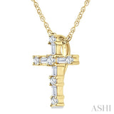 1/20 Ctw Round Cut Diamond Cross Pendant in 10K Yellow Gold with Chain