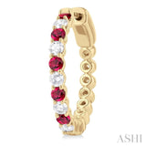 2.4 MM Round Cut Ruby and 5/8 Ctw Round Cut Diamond Precious Hoop Earrings in 14K Yellow Gold