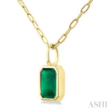 6x4 MM Bezel Set Emerald Cut Precious Fashion Pendant With Paperclip Chain in 14K Yellow Gold