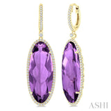 20X8 MM Evoque Gemstones Oval Shape Amethyst and 1/2 Ctw Round Cut Diamond Halo Semi-Precious Earrings in 14K Yellow Gold