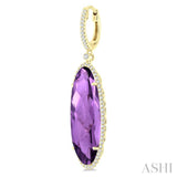 20X8 MM Evoque Gemstones Oval Shape Amethyst and 1/2 Ctw Round Cut Diamond Halo Semi-Precious Earrings in 14K Yellow Gold