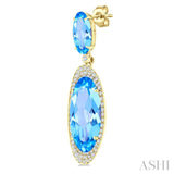 18X8 MM Evoque Gemstones & 10x5 MM Oval Shape Blue Topaz and 3/4 Ctw Round Cut Diamond Halo Semi-Precious Earrings in 14K Yellow Gold