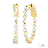 1 Ctw Inside-Out Single Prong Set Round Cut Diamond Hoop Earrings in 14K Yellow Gold