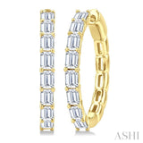 1 7/8 Ctw North-South Emerald Cut Diamond Fashion Hoop Earring in 14K Yellow Gold
