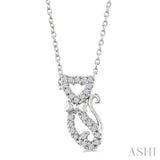 1/10 Ctw Cat Shape Petite Single Cut Diamond Fashion Pendant With Chain in 10K White Gold