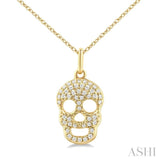 1/6 Ctw Petite Skull Round Cut Diamond Fashion Pendant With Chain in 10K Yellow Gold