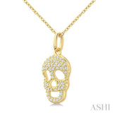 1/6 Ctw Petite Skull Round Cut Diamond Fashion Pendant With Chain in 10K Yellow Gold