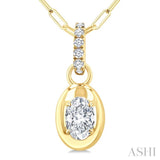 1/4 Ctw Dome Oval and Round Cut Diamond Fashion Pendant With Paperclip Chain in 14K Yellow Gold