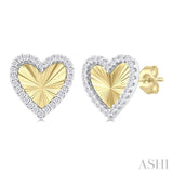 1/5 Ctw Fluted Texture Heart Shape Round Cut Diamond Pirouette Fashion Stud Earrings in 10K Yellow and White Gold