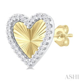 1/5 Ctw Fluted Texture Heart Shape Round Cut Diamond Pirouette Fashion Stud Earrings in 10K Yellow and White Gold