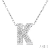 1/10 Ctw Bubble Accent Initial 'K' Round Cut Diamond Fashion Pendant With Chain in 10K White Gold
