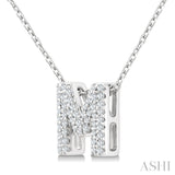 1/6 Ctw Bubble Accent Initial 'M' Round Cut Diamond Fashion Pendant With Chain in 10K White Gold