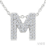 1/6 Ctw Bubble Accent Initial 'M' Round Cut Diamond Fashion Pendant With Chain in 10K White Gold